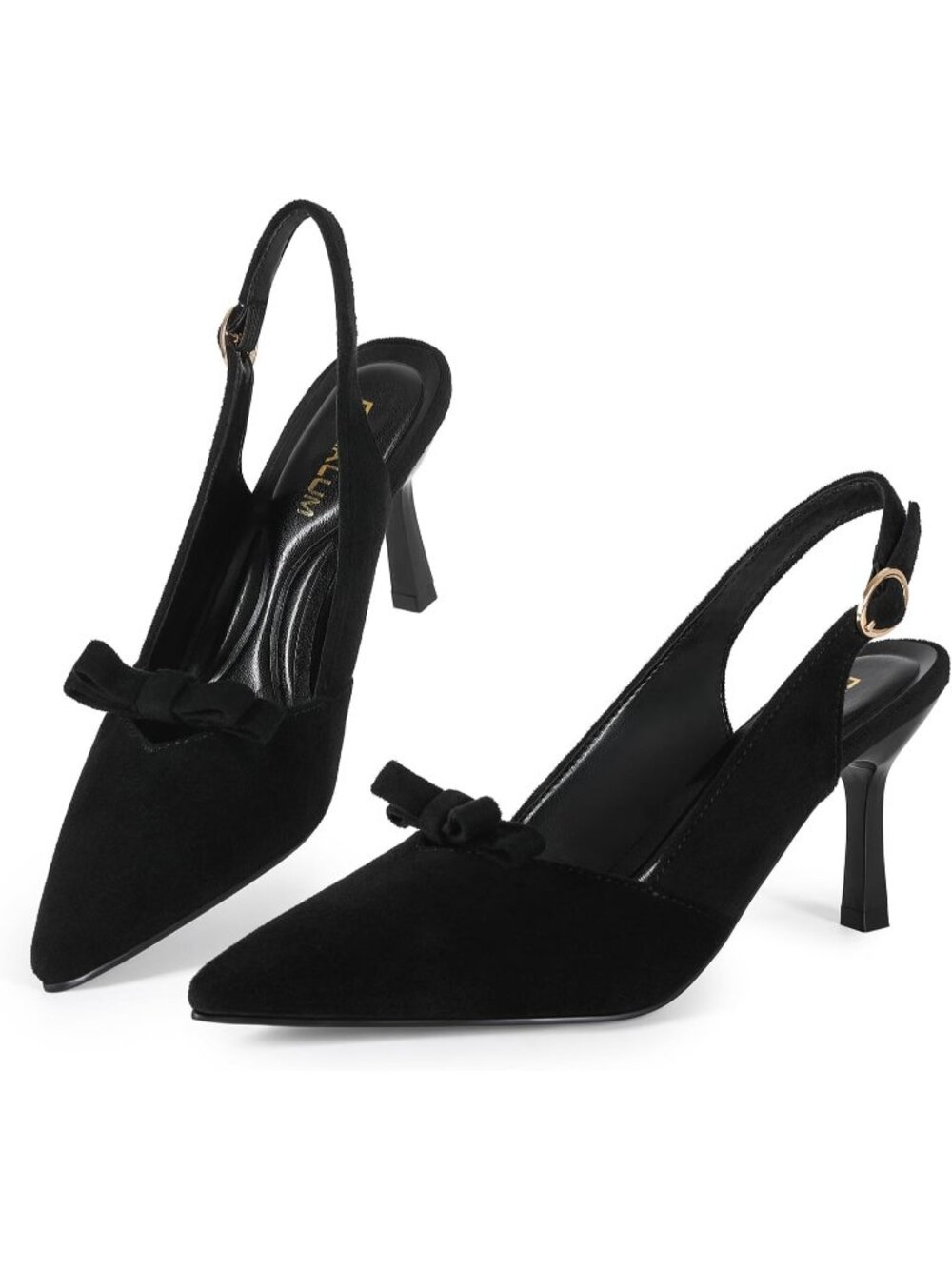 Women's Black Comfortable Slingback Closed Pointed Toe 3 inch Kitten Heels Pumps
